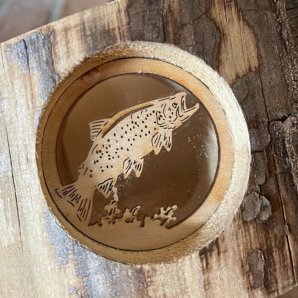 Spinning Aspen Solid Wood Fish Bass Candle Holder